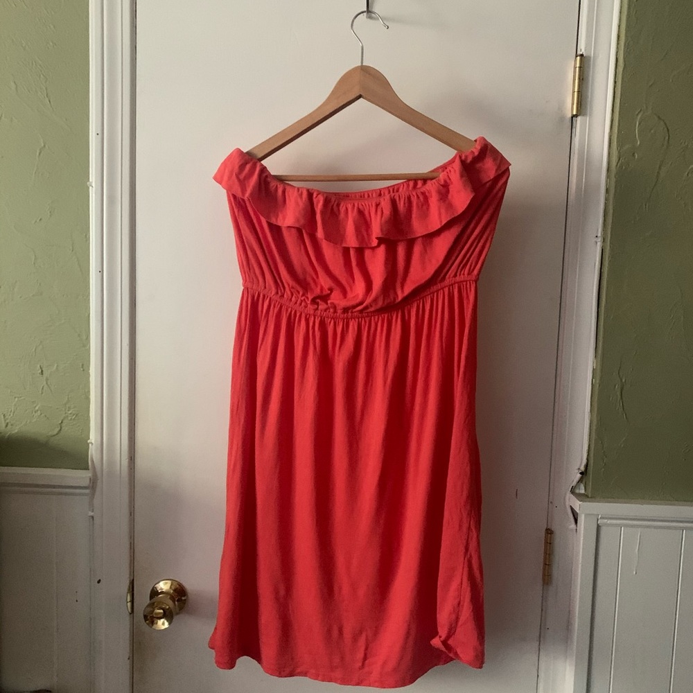 JCrew Strapless Ruffle Dress Coral Pink Large